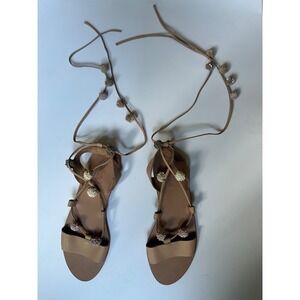 Loeffler Randal Saskis Pom Pom Lace Up Sandal Shoes Size 6.5